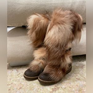 Gorgeous girls italian winter boots leather with real fur size 29 US 12